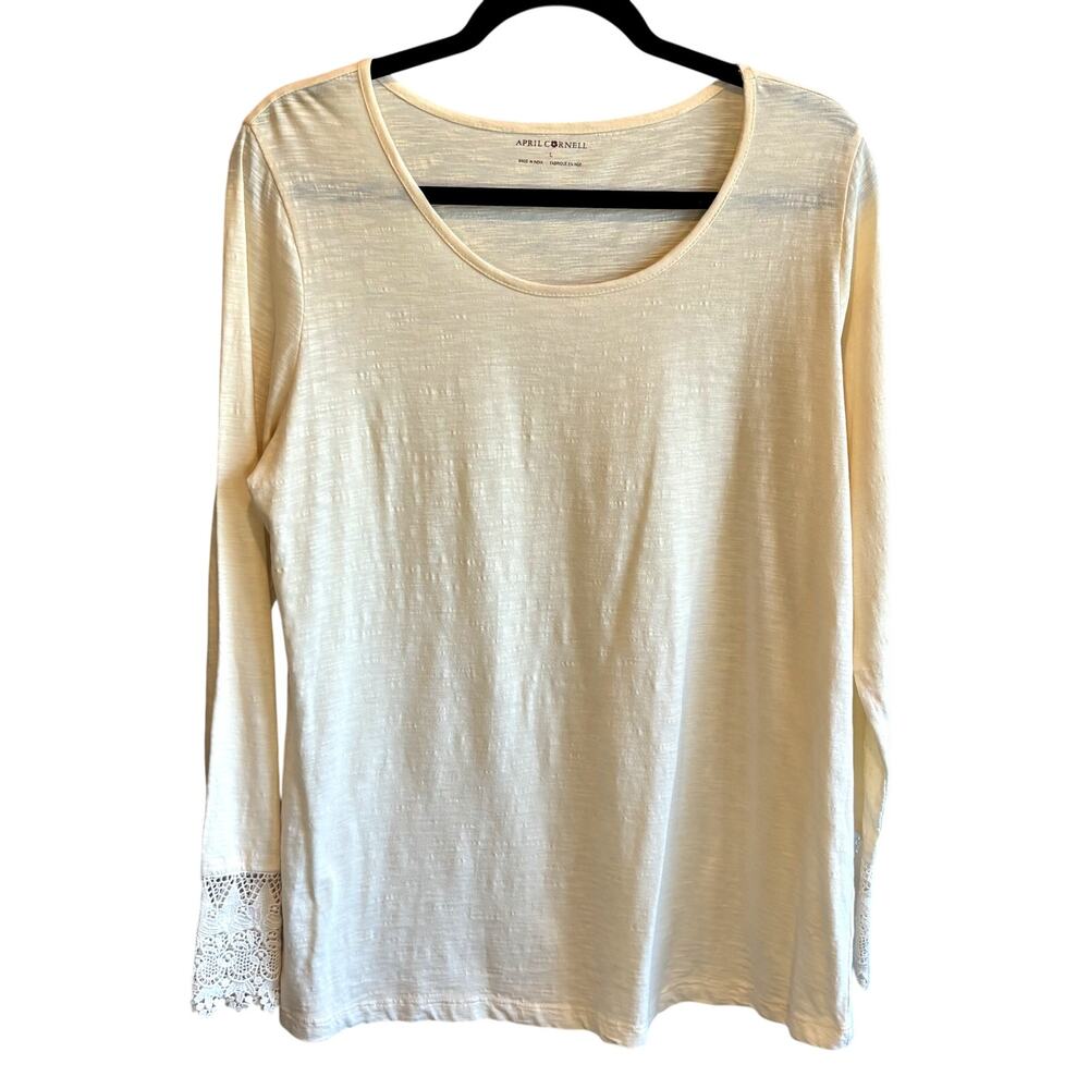 April Cornell Cream Textured Slub Cotton Long Sleeve Tunic Top - size Large